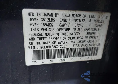 2010 Honda Fit Sport from USA, damaged, VIN JHMGE8H48AC012627